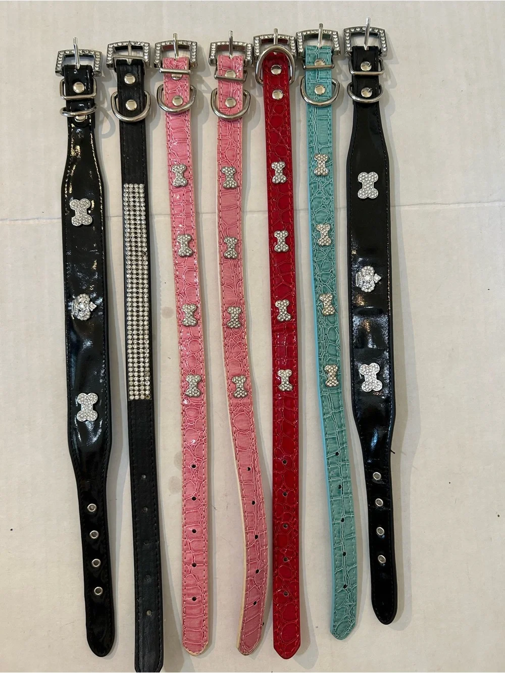 Rhinestone & Bone Accent Pet Collars Pink, Red, Aqua, Black